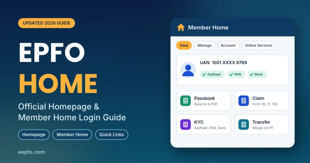 EPFO home page and Member Home dashboard guide